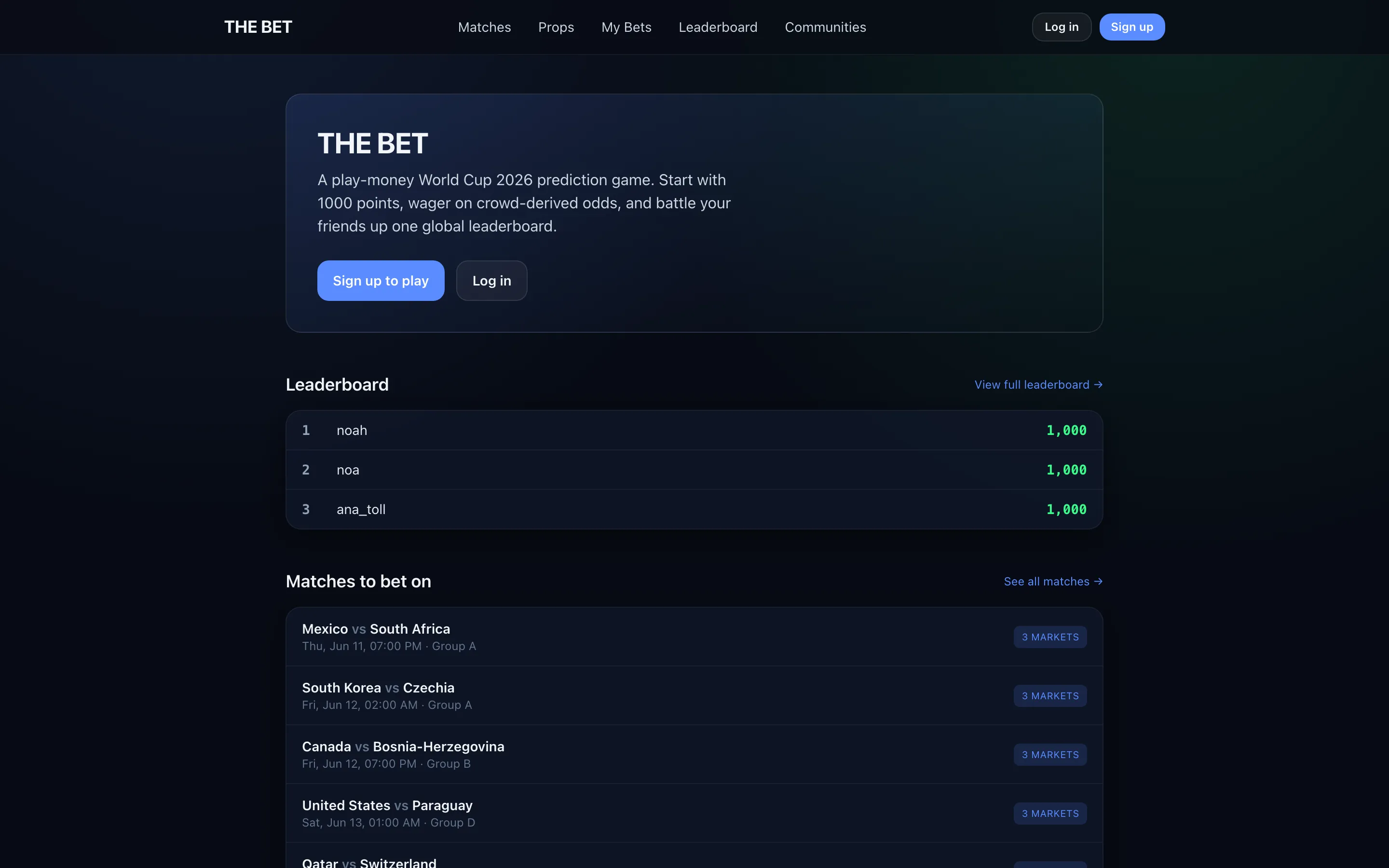 The Bet homepage
